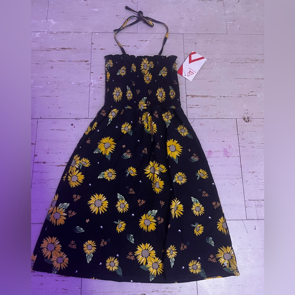 Floral Backless Dress - Black and Yellow